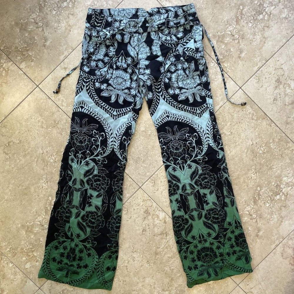 Olivaceous Black and Green Printed Straight-Leg Pants